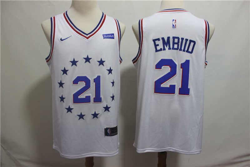 Men Philadelphia 76ers #21 Embiid White City Edition Game Nike NBA Jerseys